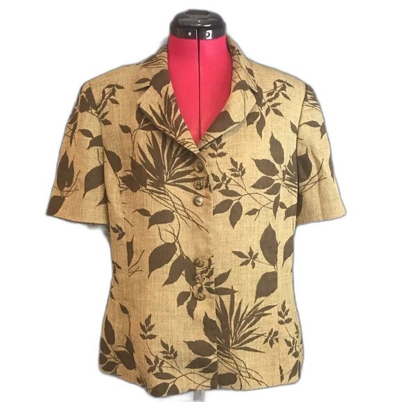 Le Suit Blazer Women’s Size 14 Olive Green & Brown Short Sleeve Button - Picture 1 of 10